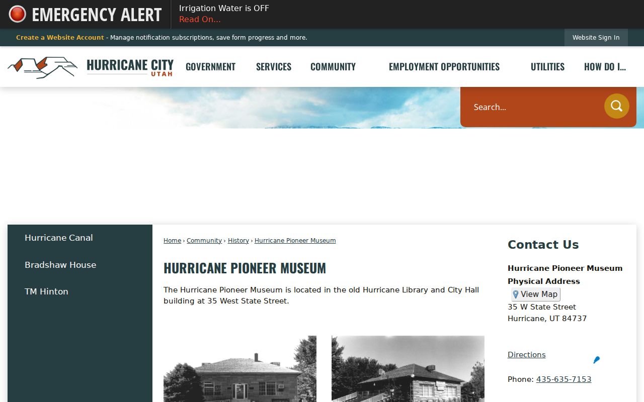 Hurricane city directory local museum records context
