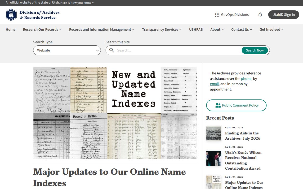 Hurricane previous residents Utah State Archives index update