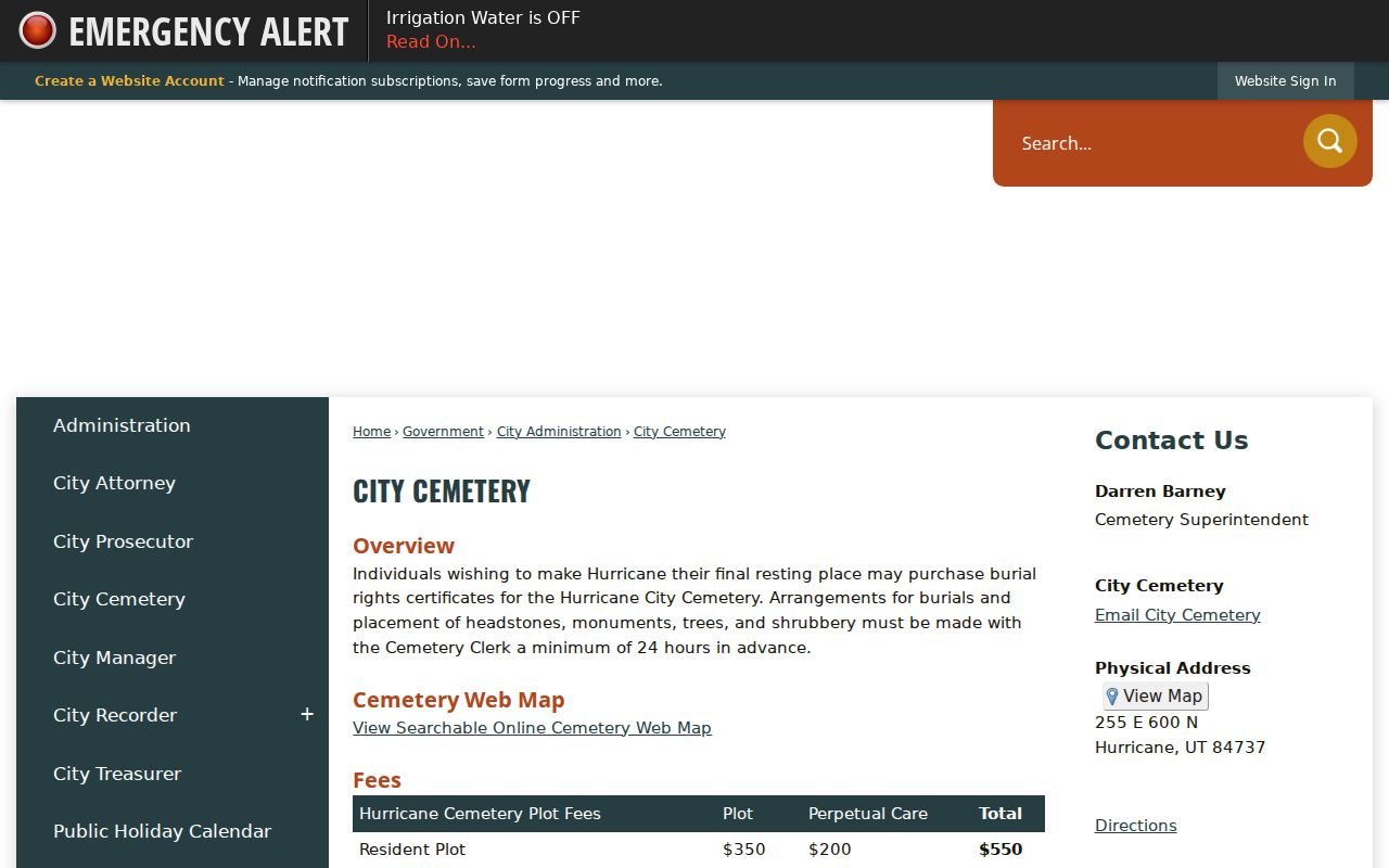Hurricane street directory cemetery map